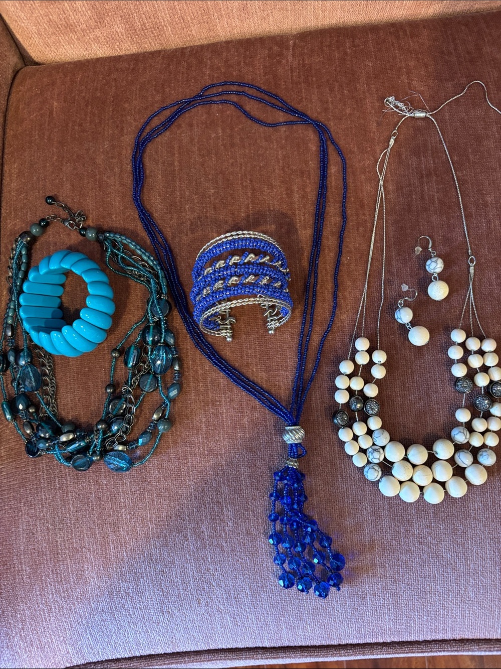 Handcrafted Royal Blue Beaded Tassel Necklace